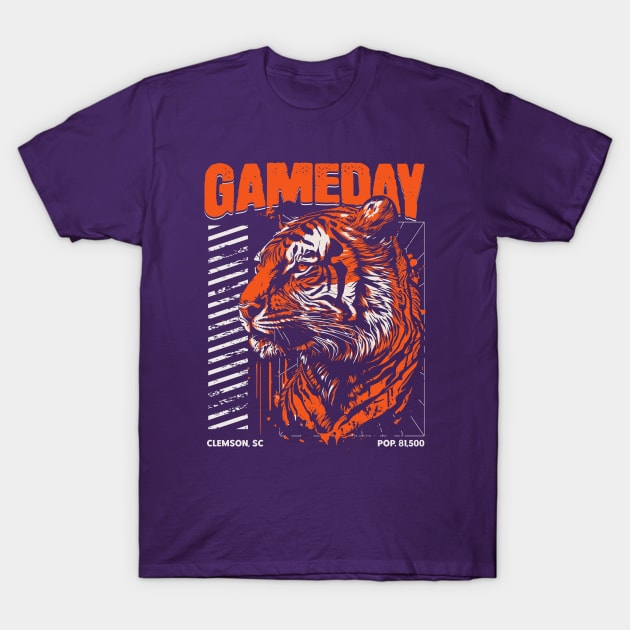 Vintage Gameday Tiger // Purple and Orange Awesome Tiger // Football Game Day T-Shirt by SLAG_Creative